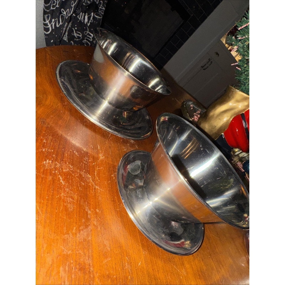 Collectible Set Of 2 Vintage LEONARD Stainless Steel Gravy /‎ Sauce Bowl Denmark